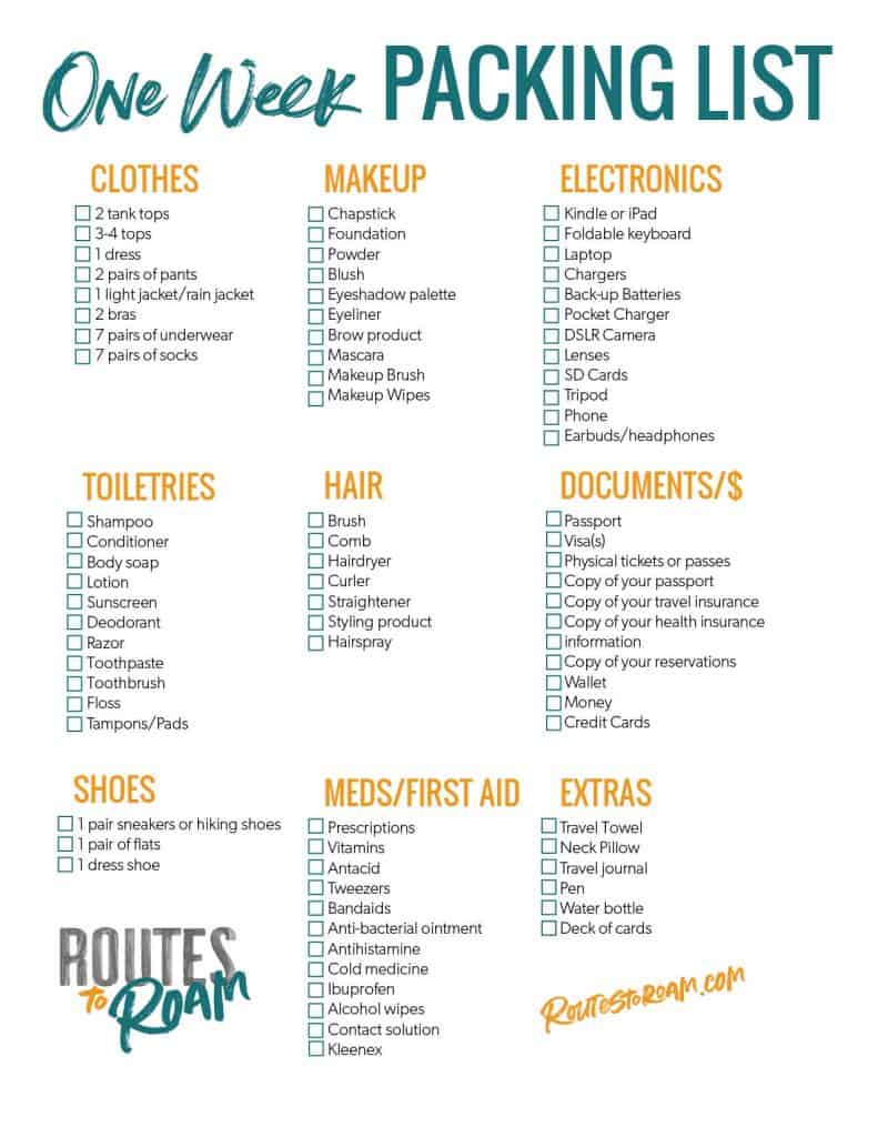 10 days travel packing list